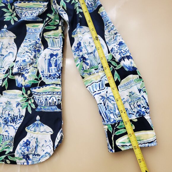 Talbots Watercolor Vases Classic Cotton Office Career Holiday Shirt Size MP - Picture 10 of 13